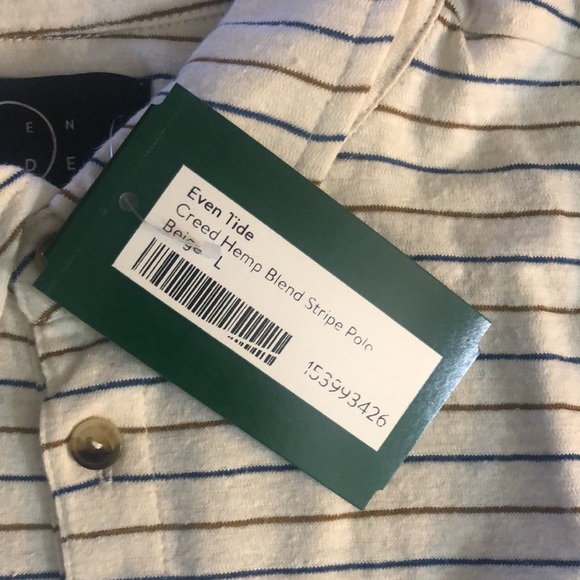 Even Tide Men’s Large Creed Hemp Blend Striped Polo NWT - Picture 4 of 5